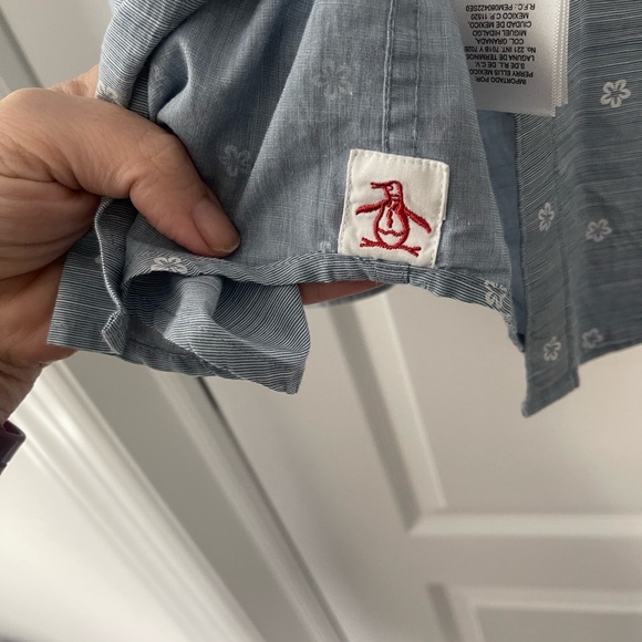 Original Penguin Blue Patterned Men's Cotton Buttondown Shirt Size M EUC - Picture 5 of 7